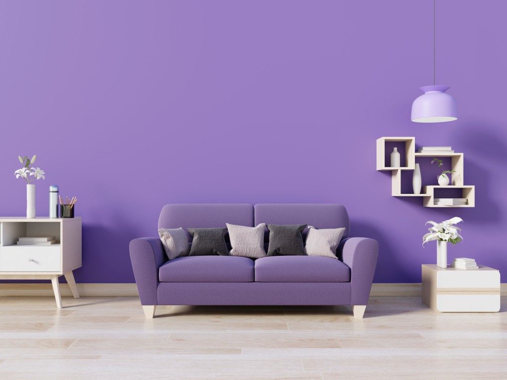 home interior with purple color theme