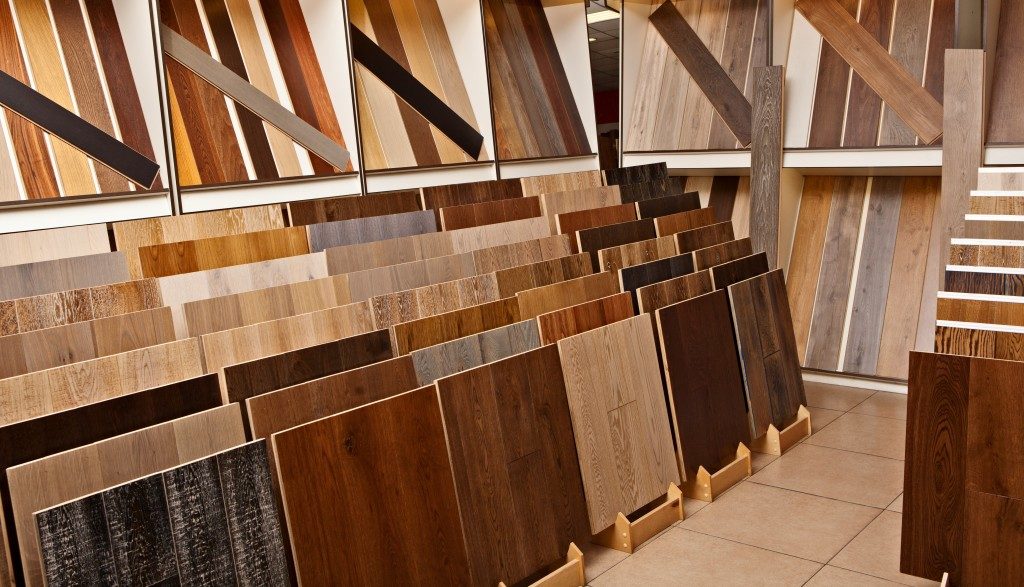 hardwood flooring samples in the shop
