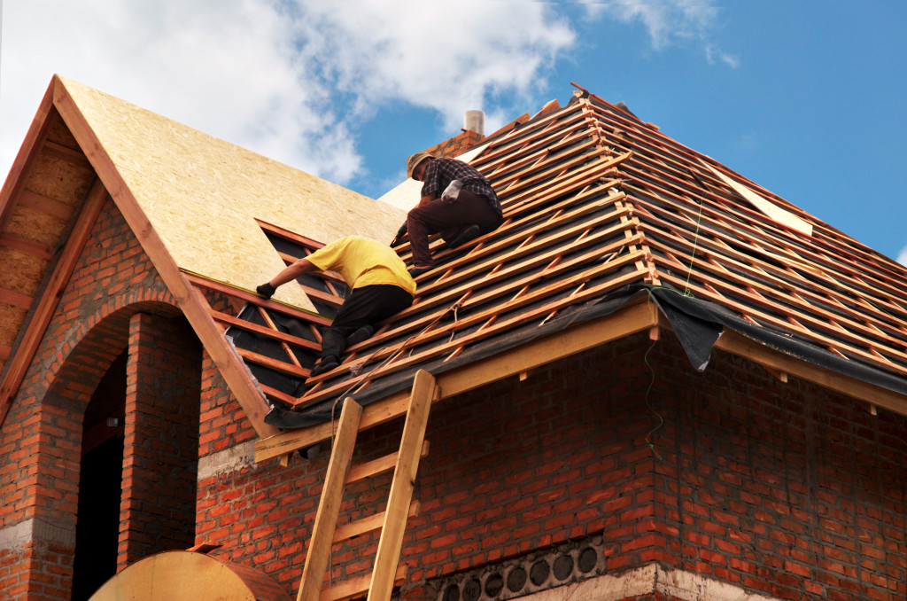 Roof of old house getting fixed