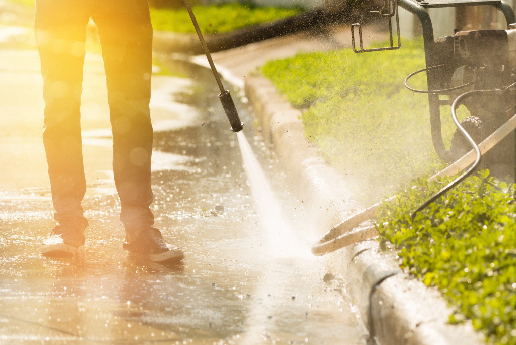 Cleaning the driveway