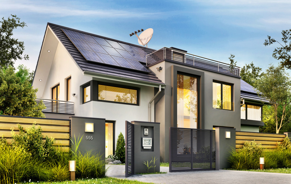 beautiful modern home with solar panels