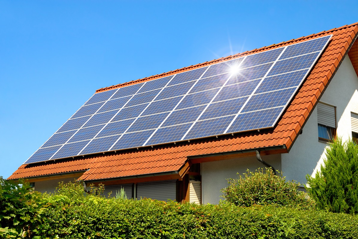 Solar panels installed on the roof of a house