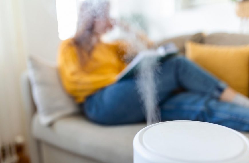 air purifier in cozy white living room